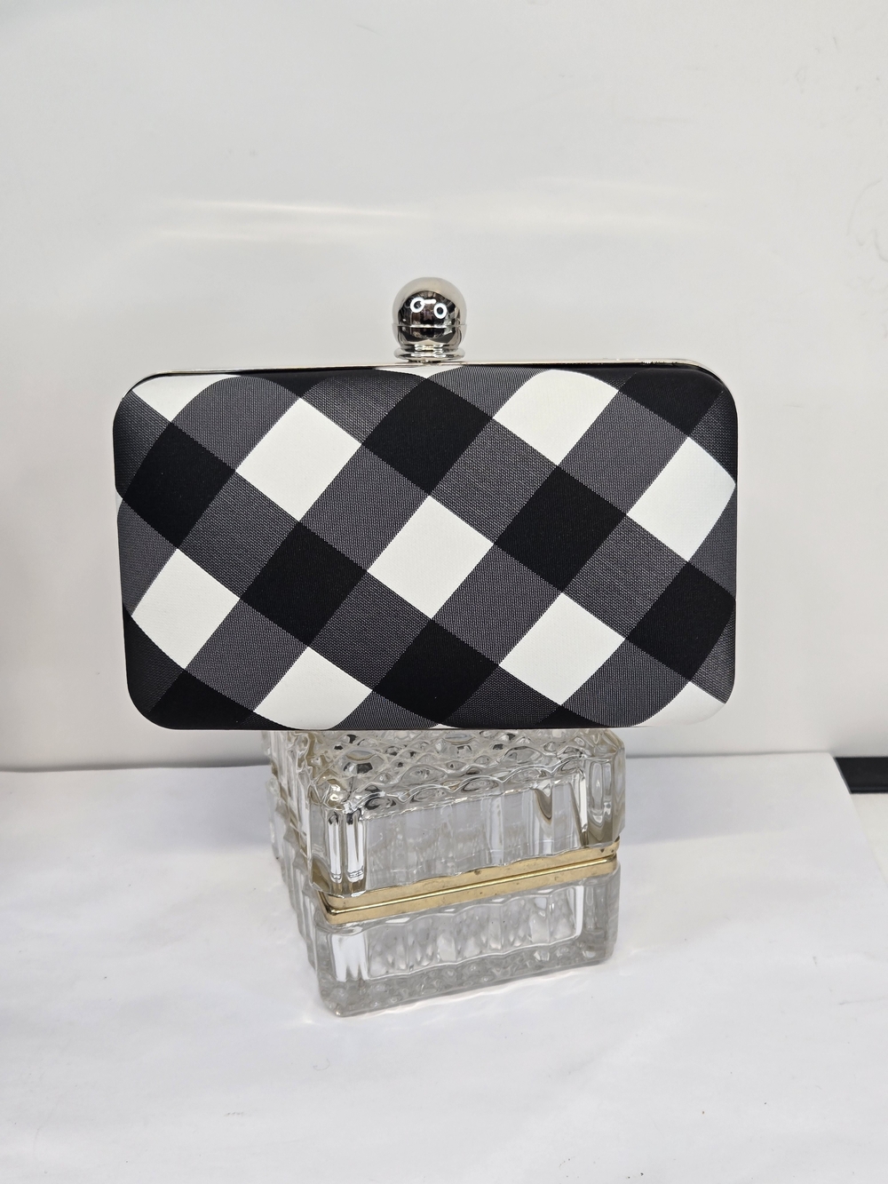 New Talbots Black, White & Gray Check Clutch